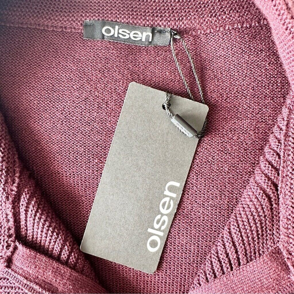 Olsen Long Sleeve Mock Neck Full Zip Ribbed Sweater Size Small Maroon Purple New - Picture 15 of 15